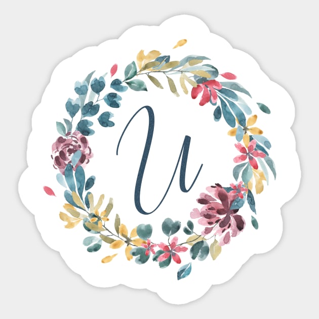 Floral Monogram U Colorful Full Blooms Sticker by floralmonogram